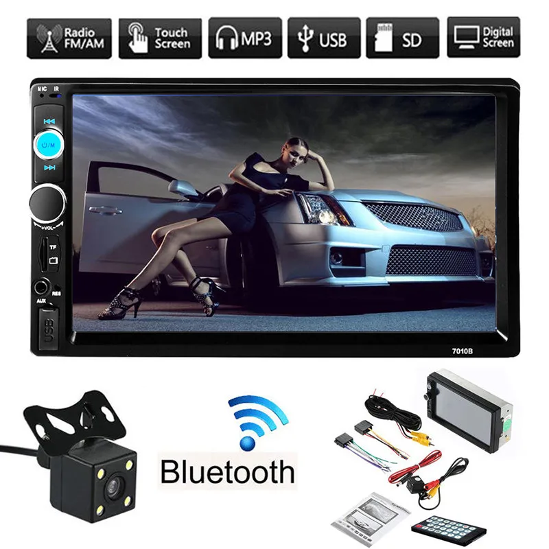 Портативная прочная стереомагнитола с сенсорным экраном 7 дюймов V3.0 FM HD 2 DIN