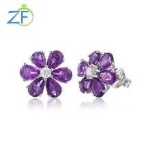  GZ ZONGFA Pure 925 Sterling Silver Stud Earrings for Women 8.5 Carats Natural Citrine Summer Flower Crystal Earring Fine Jewelry 