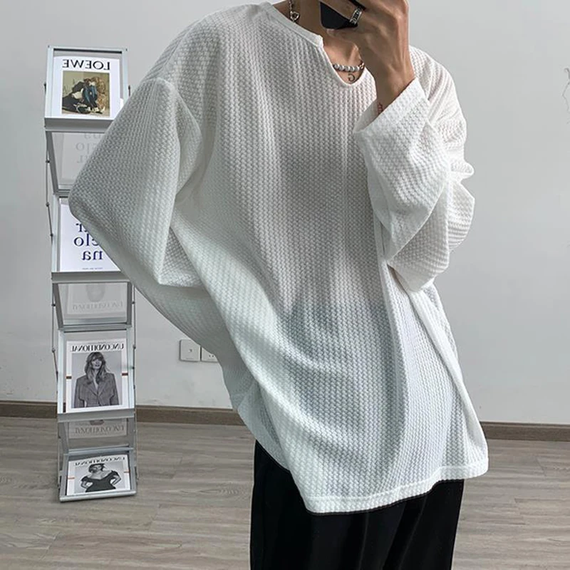 Sun Protection Breathable See Through Sexy Unisex Oversized T-shirt Long Sleeve V Neck Men Clothing 2022 Trend Woman Tee Punk