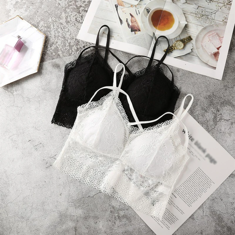 

Women Padded Underwear Tops Push Up Tanks Lace Crop Tops Sexy Women Double Straps Lace Bralette Camisoles