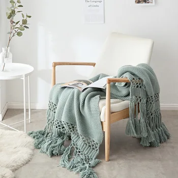 

2020 New Blanket Pastoral Style Hand-knitted Line Blanket Sofa Cover Blanket Hollow Tassel Blanket Air Conditioning Blanket