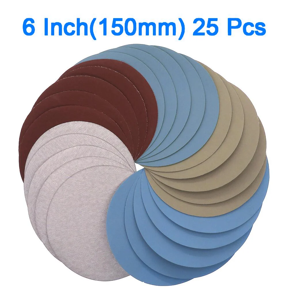 Papel de lija Flocado de 6 pulgadas y 150MM, disco de lijado en seco y húmedo, 1000 /2000 /3000/4000, 5000 granos para pulido de lijado, 25 uds.