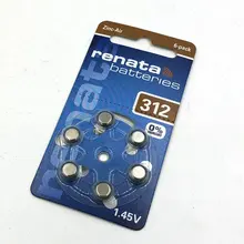 6 шт. RENATA слуховой аппарат батареи Размер 312 PR41 1,45 V цинк воздуха Нет ртути