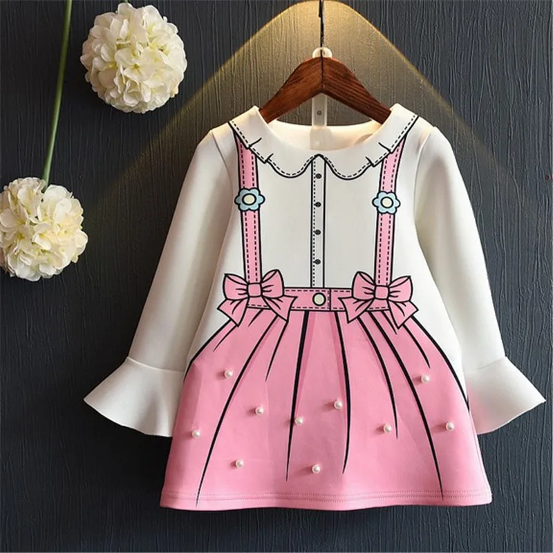 

Kids Dresses for Girls Clothes 2019 New Autumn Princess Dress Cartoon Flare Sleeve Bow Printing Design Girls Dress
