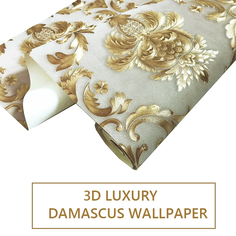 papel de parede luxo em estilo rolo papel parede dourado damasco para sala decoracao pvc 04
