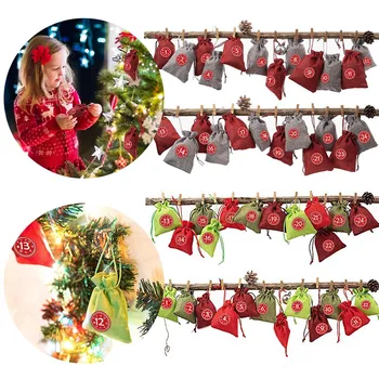 

Behogar Christmas Countdown Advent Calendar Set 24pcs Linen Sack Gift Drawstring Bags for DIY Xmas Home Party Decorations