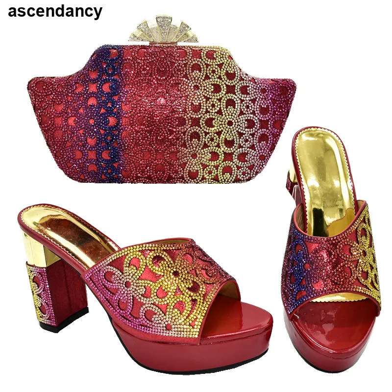 

Designer Shoes and Bag Set High Quality Nigerian Shoe and Bag Set for Women Plus Size Shoes Women Heel Elegant Crystal Shoes