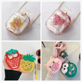 

3D Liquid Cute Earphone Case for Apple Airpods 2 Case Glitter Perfume Cover for Air pods Case Cat Headphone Earpods Bling Strap