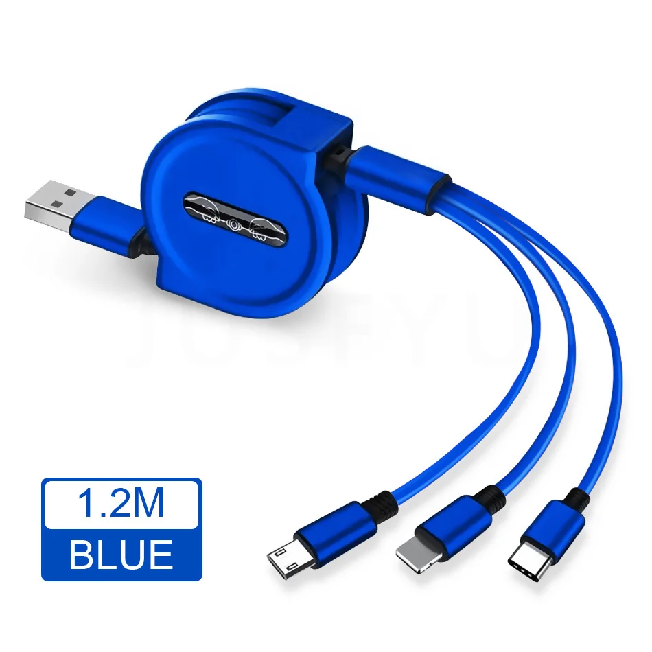 Кабель Micro USB для зарядки телефона, кабель type-C, 3 в 1 для iphone, samsung, huawei, Xiaomi, выдвижной кабель для синхронизации данных - Цвет: Синий