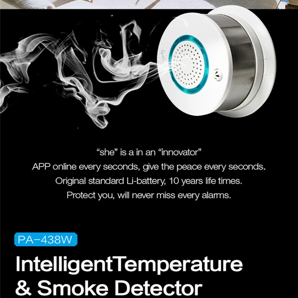 

PGST Original Independent WIFI Alarm Smoke Temperature Fire sensor Sensitive Alarm Smoke Detector for House/Home Security
