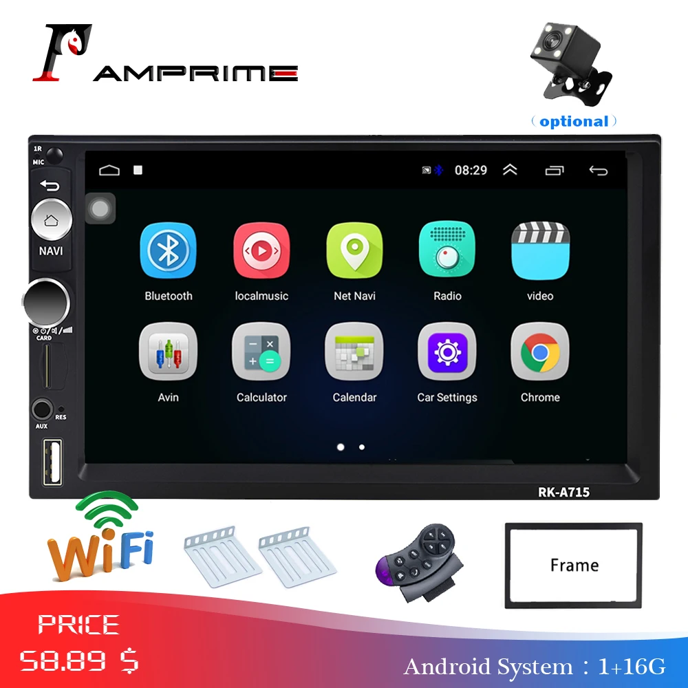 AMPrime 2din Авторадио Android автомобильный мультимедийный плеер 2 din универсальный gps Mirrorlink автомобильный Радио Wifi Bluetooth стерео аудио плеер