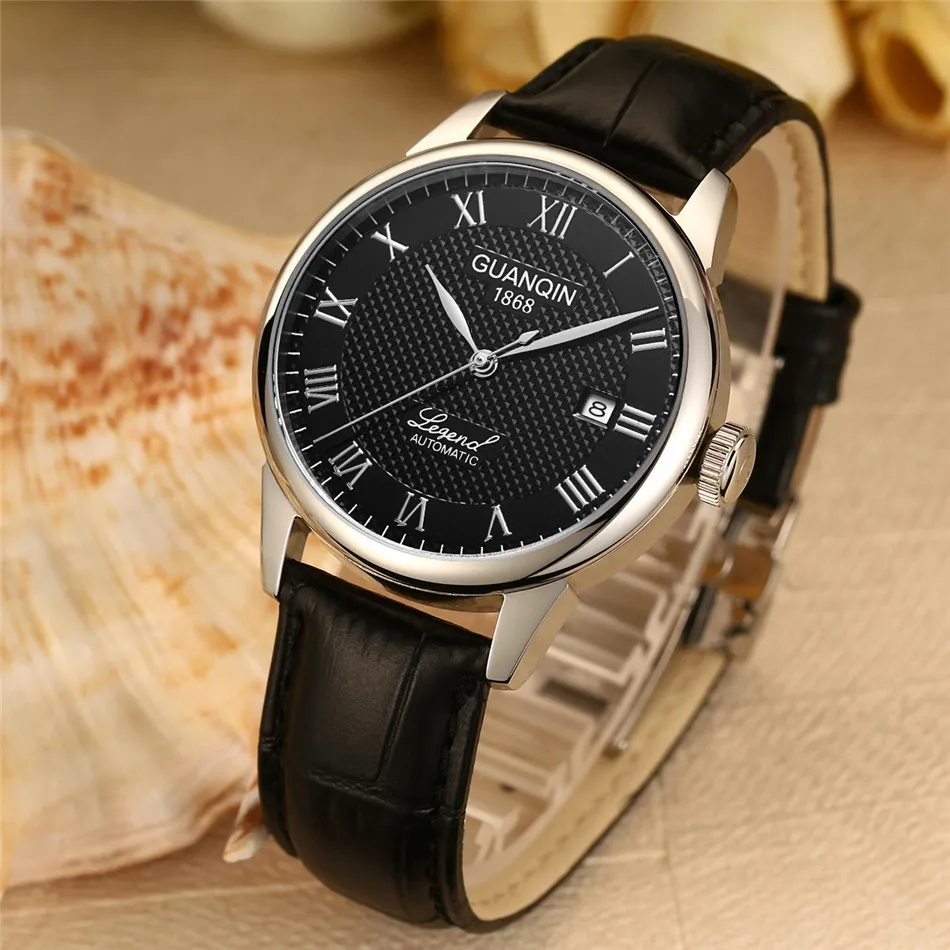 GUANQIN Relogio Masculino Механические автоматические мужские наручные часы бизнес Топ бренд класса люкс кожаные мужские наручные часы