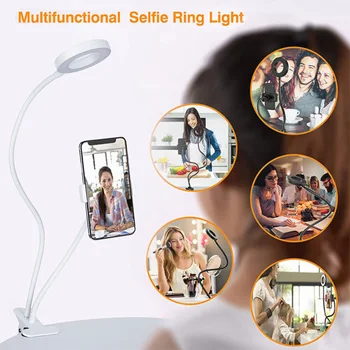 

LED Mirror 24 LED 360 Degree Long Arm USB Light Makeup Mirror Rotating Light Mirrors With Flash Ring Light Mobile Phone Holder