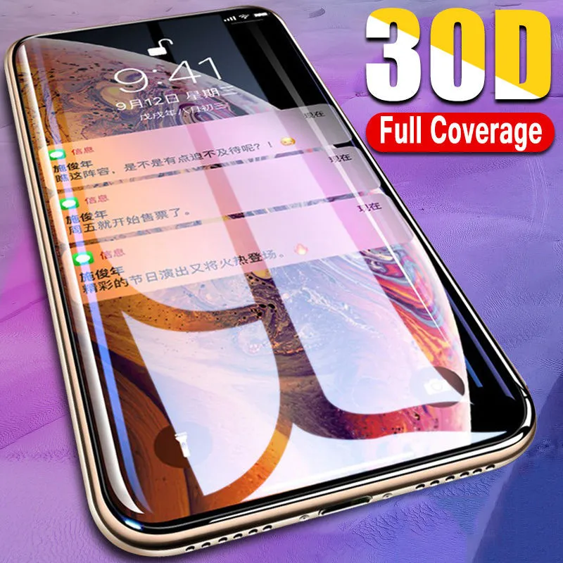 

30D Curved Edge Protective Glass on the For iPhone X XS Max XR Tempered Screen Protector Film Full Cover For XS Max XR X Glass