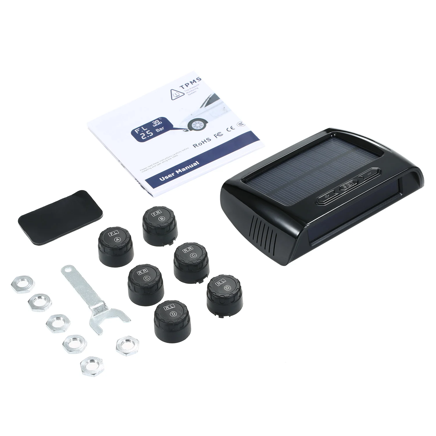 

Wireless Solar Power TPMS Tire Pressure Monitoring System with 6 External Sensors for 4-6 Tires Car RV Truck Tow Trailers