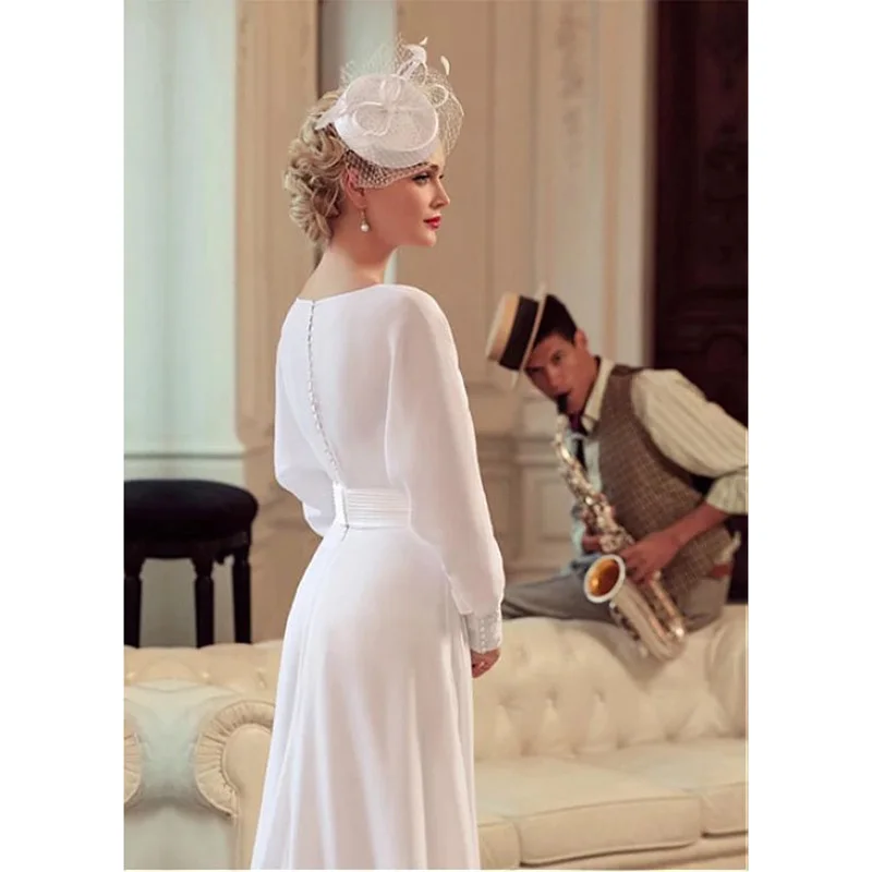 Шифон vestido de noiva рукав "летучая мышь" белый цвет слоновой кости свадебные платья зубчатый с жемчугом свадебное платье для свадьбы