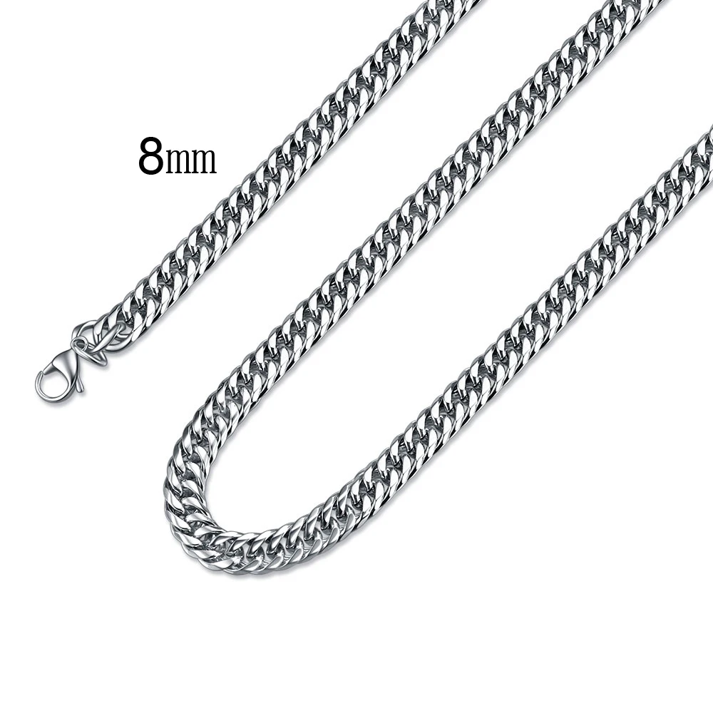 uGems Matte Black Steel Chain Necklace 8mm Curb 20