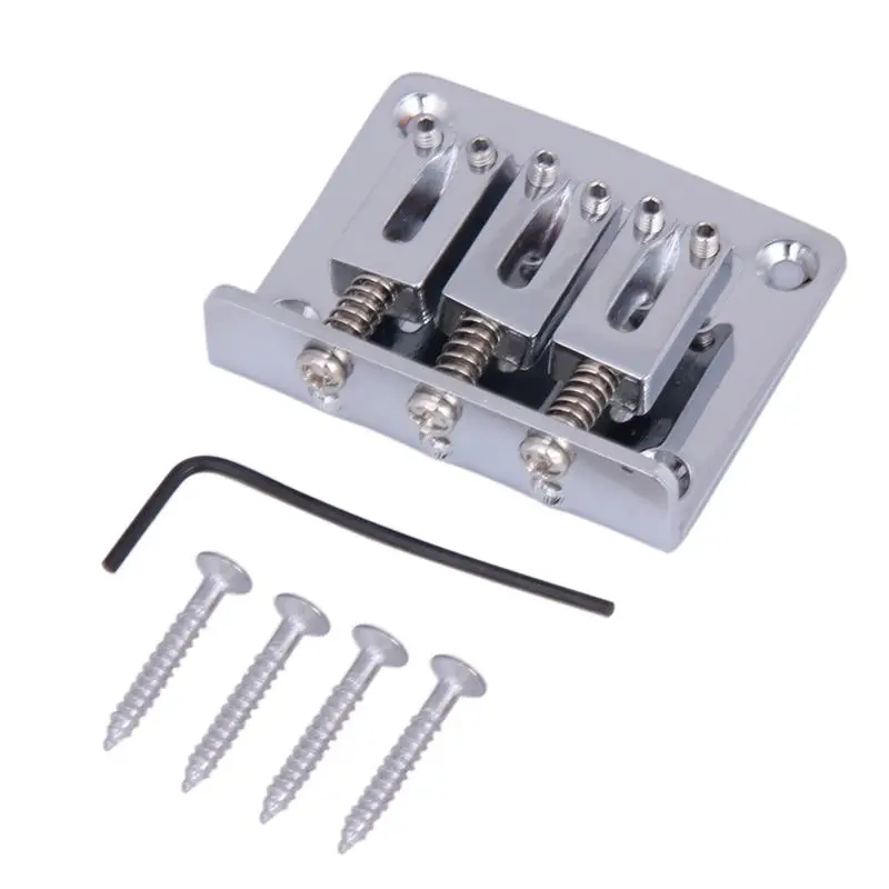 

Cigar Box Guitar Parts: 3-string Chrome Hard-tail Adjustable Bridge Silver Color