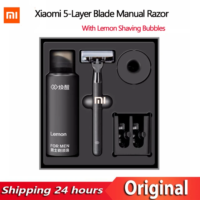 Xiaomi Huanxing 5 Layer Blade Manual Razor Set Men shaver Kit German importing Shaving head lemon Shaving bubbles Replace Clip