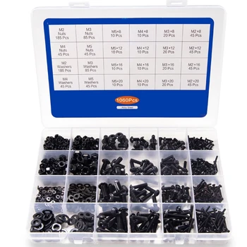 

SHGO HOT-1060Pcs M2 M3 M4 M5 Stainless Steel Hexagon Round Head with Nut Assortment Kit