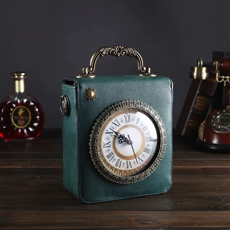 Новая Персонализированная забавная модная форма часов кожаная сумка женская сумка на плечо Роскошный Дизайнер известные бренды вечерние клатчи кошелек - Цвет: dark green