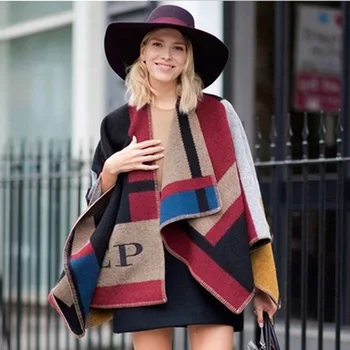 

Color big color block imitation cashmere wool shawl autumn and winter scarf shawl cloak