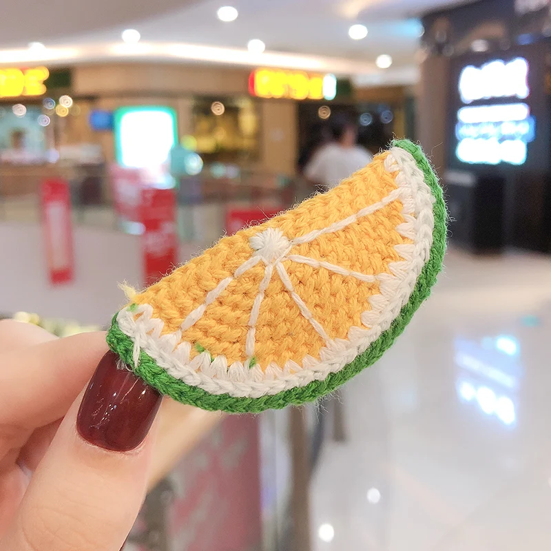 lemon Новинка года, зимние вязаные шерстяные заколки для волос с фруктами для девочек, детские заколки для волос - Цвет: lemon