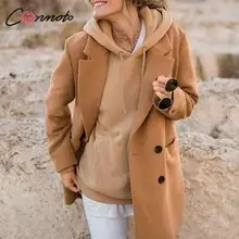 Conmoto осень зима пальто женское хаки шерстяное пальто Высокая мода Женский блейзер пальто отложной элегантный винтажный блейзер