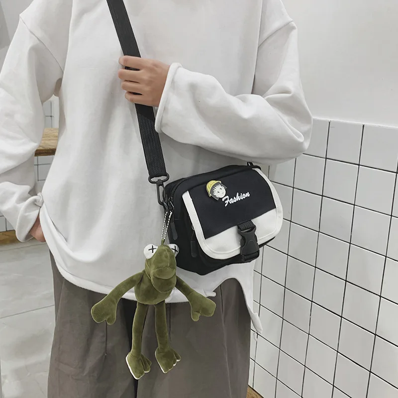 

Cheap Canvas Bag Women's Japanese Korean Trend Single-shoulder Bag for Women Contrast Color Special Offer Students Oblique Bag