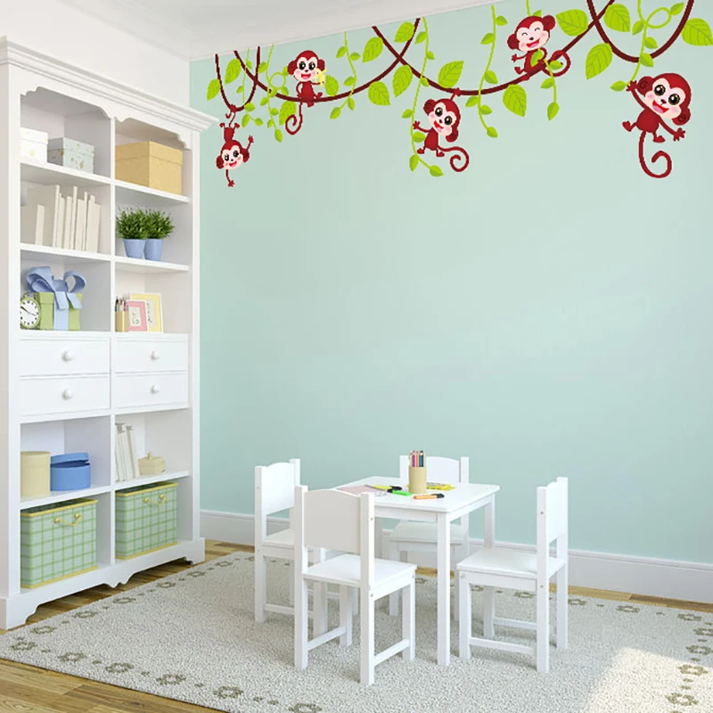 

[shijuekongjian] Lovely Monkey Climb Tree Wall Sticker Infantiles DIY Animal Wall Art for Kids Rooms Nursery School Decoration