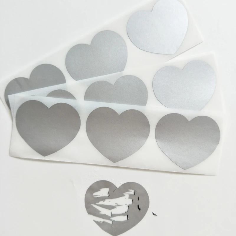 Scratch Off Sticker 50pcs 30x35mm Love Heart Shape 4 Colors For Secret Code Cover Home Game Wedding Message Card