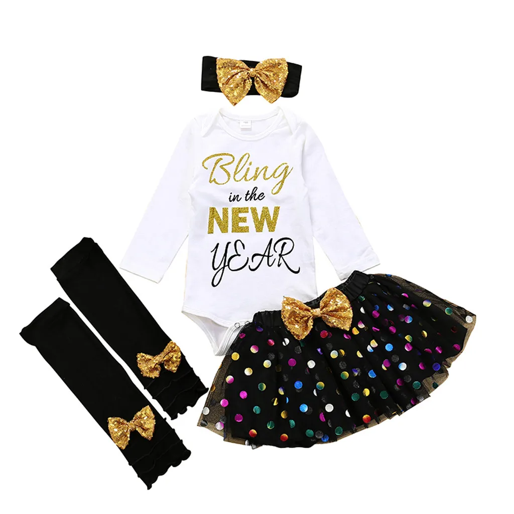 Одежда для маленьких девочек одежда на Рождество, первый год, день рождения кружевное платье принцессы для новорожденных девочек+ комбинезон с надписью+ теплые гетры+ повязка на голову - Цвет: Черный