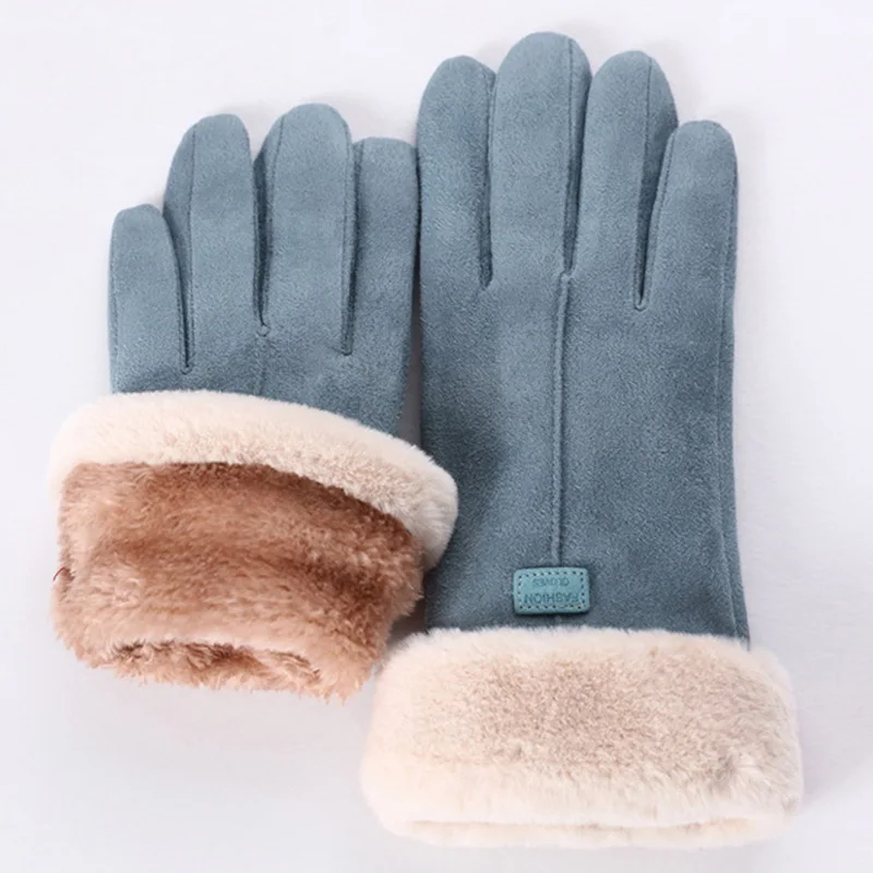 Новые модные женские перчатки осень зима милые пушистые теплые рукавицы полный палец варежки для женщин Спорт на открытом воздухе женские перчатки экран
