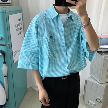 

2020 Men's Classic Style Lattice Printing Short Sleeve Shirts Loose Hawaiian Shirt Camisa Masculina Mens Fashion Shirts M-2XL