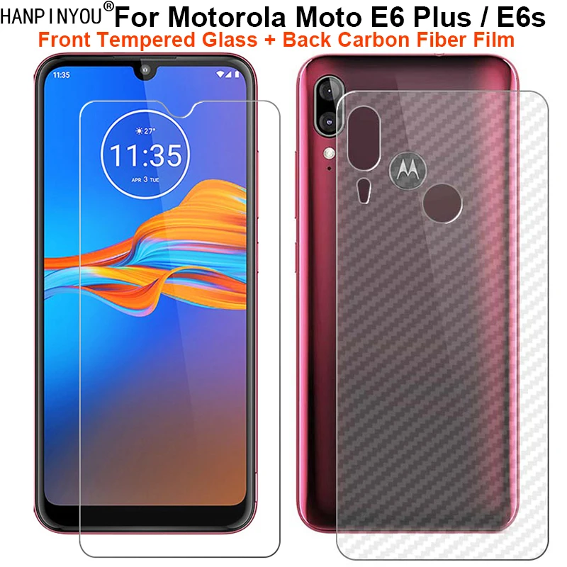 For Motorola Moto E6 Plus 1 Set = Soft Back Carbon Fiber Film Skin Sticker + Ultra Thin Tempered Glass Front Screen Protector | Мобильные
