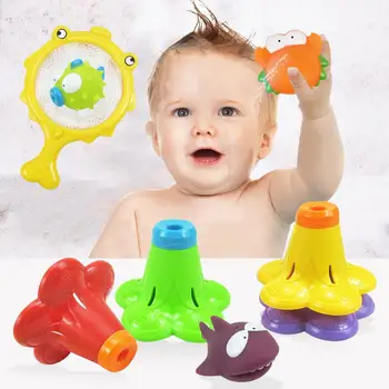 

8Pcs/Set Baby Bath Rotation Stacking Cups Fishes Organizer Net Educational Toy For Kids Baby Gift
