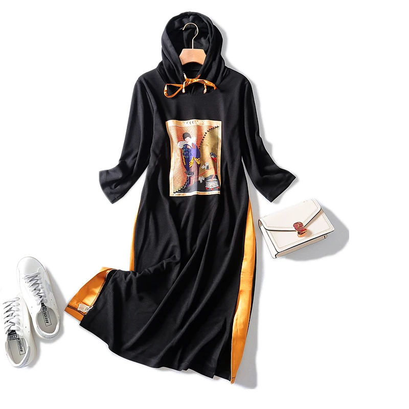 2019 Новое офисное женское платье с принтом три четверти длиной до колена