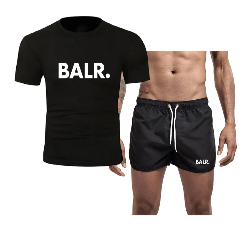 Camiseta + Pantalones cortos deportivos para hombre, camiseta de algodón puro con estampado de letras BALR, alta calidad, para correr, novedad de 2021