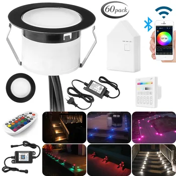 Price 60X Black 5Pin RGBWW 45mm 12V IP67 Terrace LED Deck Stair Soffit Step Up Lights WIFI Bluetooth Mesh Controller Timer Dimmer