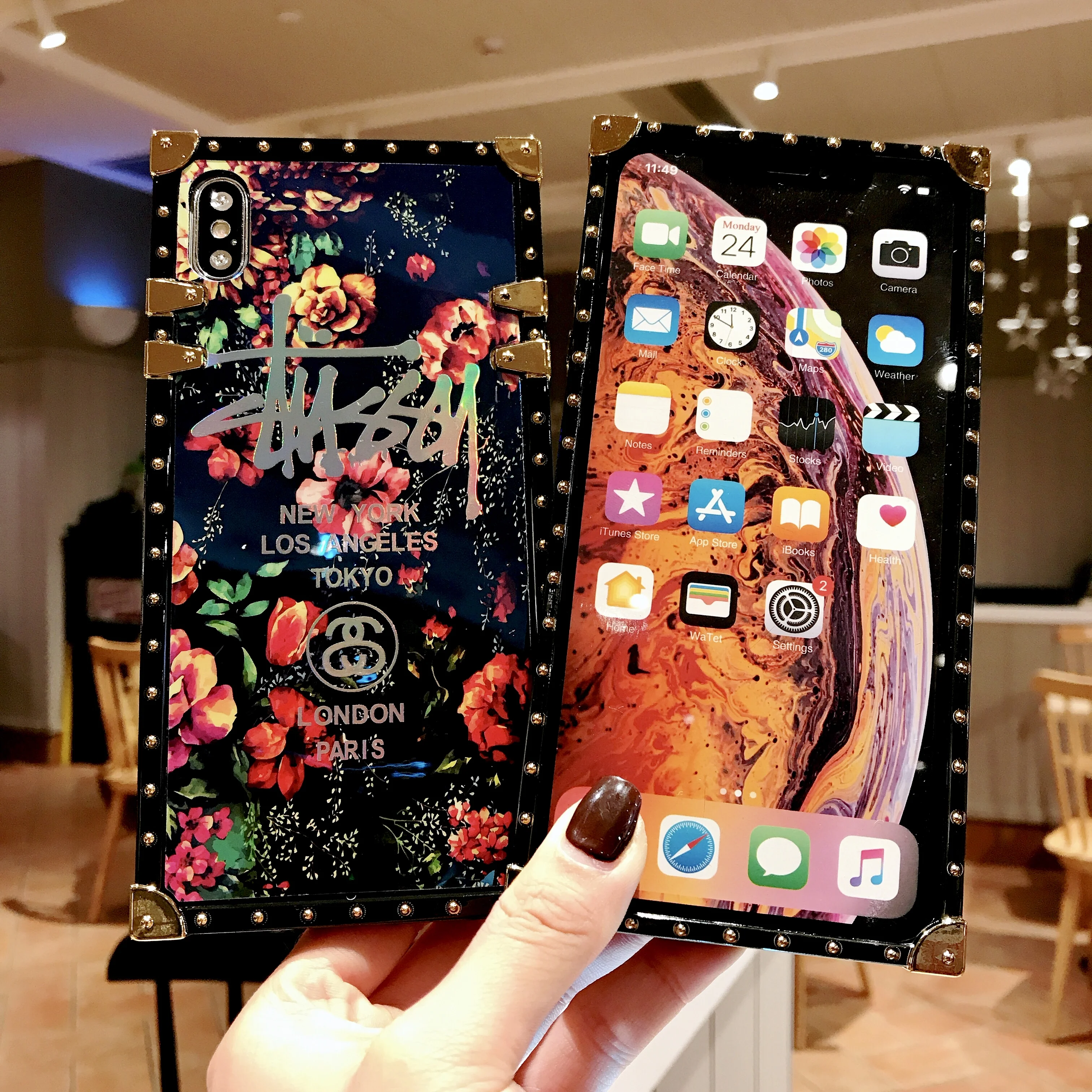 

Deluxe Blu-ray Rose Flower Set for millet redmi7 millet note7 Square Phone Case Laser Case for xiaomi9 k20 FUNDA