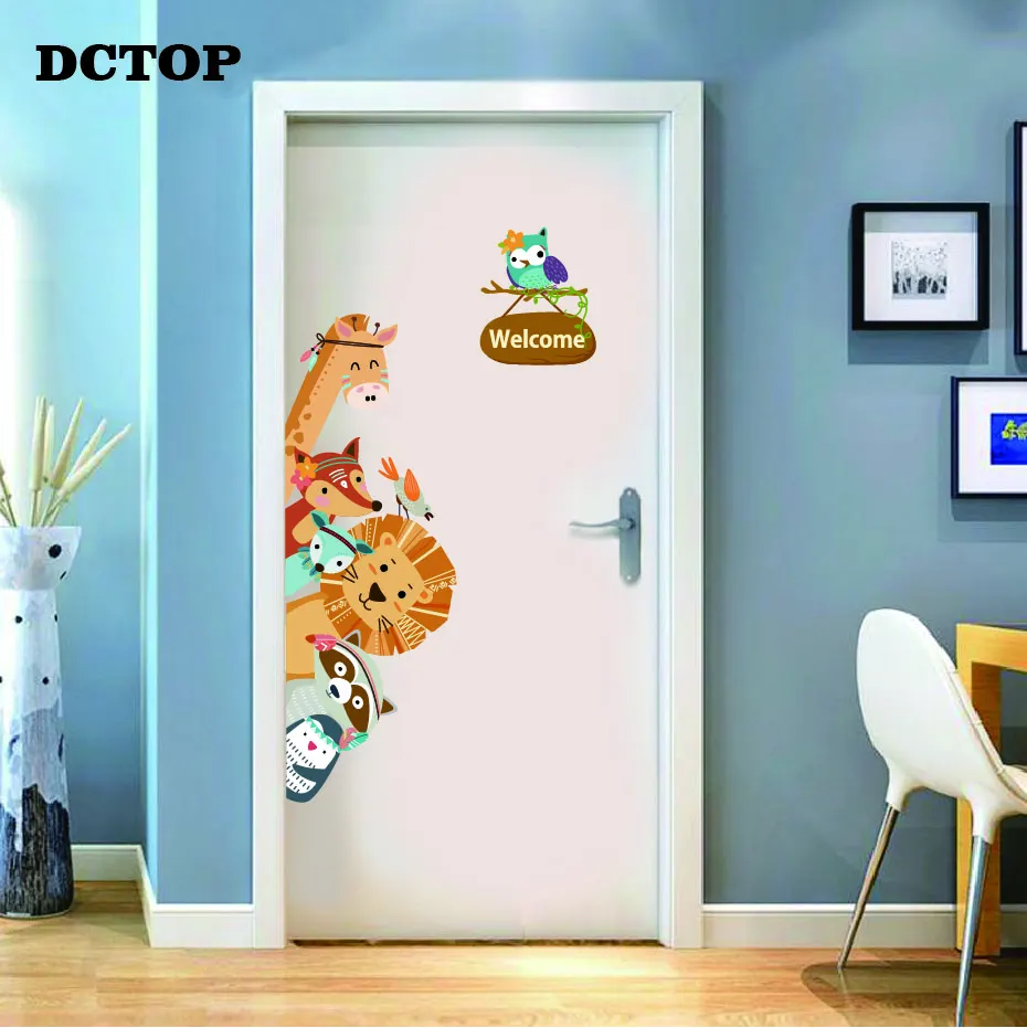 Funny Tribal Giraffe Lion Fox Door Stickers Art DIY VInyls Forest Animal Welcome Decals For Wall Kids Baby Room Decor Home Mural (6)