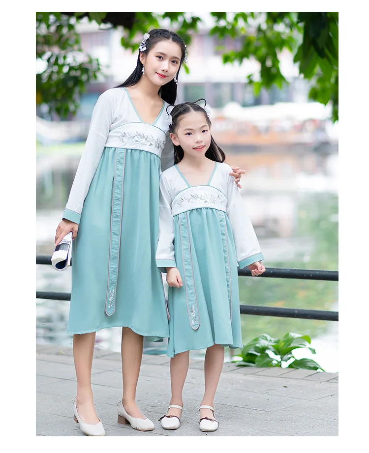 Hanfu/Элегантные вечерние платья для мамы и дочки; сезон весна-лето; платье для мамы и дочки; одежда для родителей и детей; Семейные комплекты; пижамы