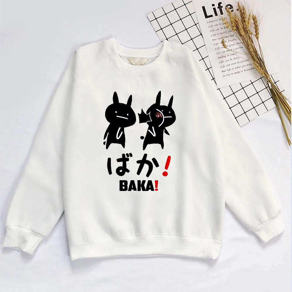 Baka милый аниме японское слово Kawaii Crewneck Толстовка Женская Толстовка Harajuku Женская толстовка - Цвет: Белый