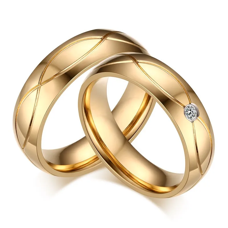 Stainless Steel CZ Stone Wedding Couple Rings for Women Men