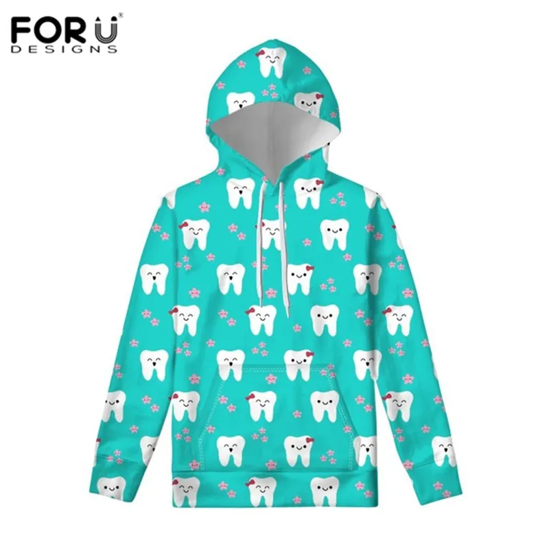 FORUDESIGNS девочек Kawaii зубные зубы зубная щетка принт с капюшоном одежда Женский Повседневный стиль Брендовые спортивные костюмы Топы толстовка - Цвет: HXA180Z72W