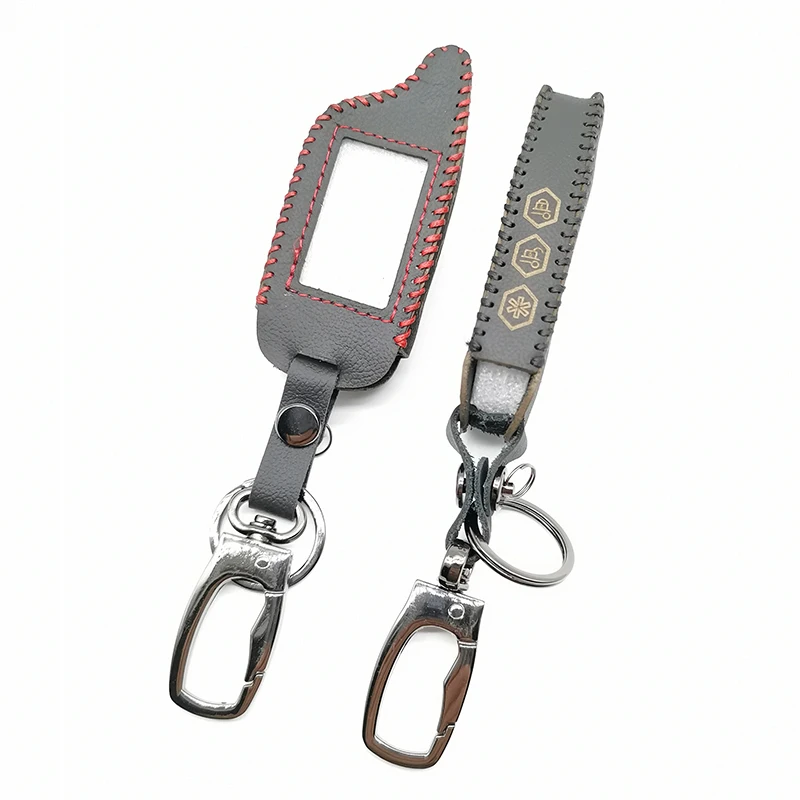 A 91 2-Way Leather Key Case Cover For Vehicle Safety In Two Senses Car Alarm System Russian Version Starline A91 Fob Keychain