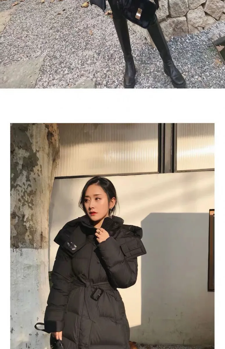 Dongdaemun, стиль, yao dai kuan, пуховик, женский, средней длины, приталенный, белый утиный пух, плотное пальто с капюшоном