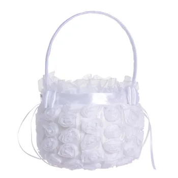 

Flower Romantic Bowknot Wedding Ceremony Party Satin Bowknot Rose Flower Girl Makeup Basket Gift Flower Basket Party Supplies