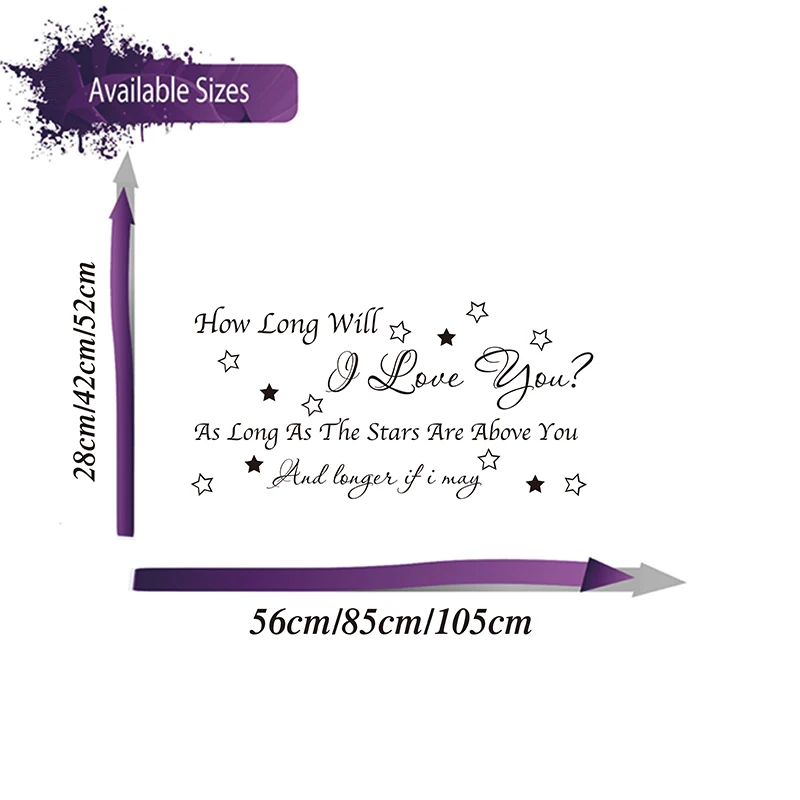 How Long Will I Love You Music Quote Lyrics Wall Sticker Kids Room Baby Nursery Family Love Quote Wall Decal Bedroom Vinyl Decor (1)