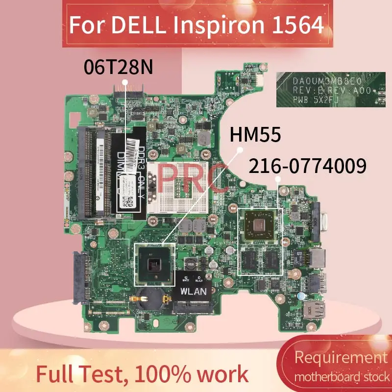 Placa-mãe Portátil Cn06t28n 06t28n Ddr3 Ddr3 Ddr3 Ddr3 Ddr3 Ddr3 Ddr3 para Dell Inspiron 1564 Hd5450